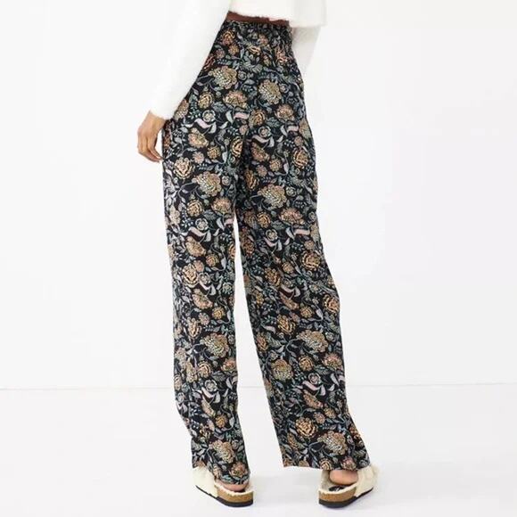 Sonoma Goods For Life Black Floral Wide Leg Boho High Rise Pants Size Medium - Picture 2 of 12